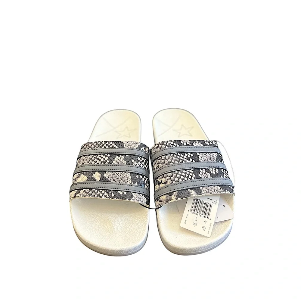 ADIDAS ORIGINALS - WHITE SILVER GREY ADILETTE SNAKESKIN SLIDE SANDALS